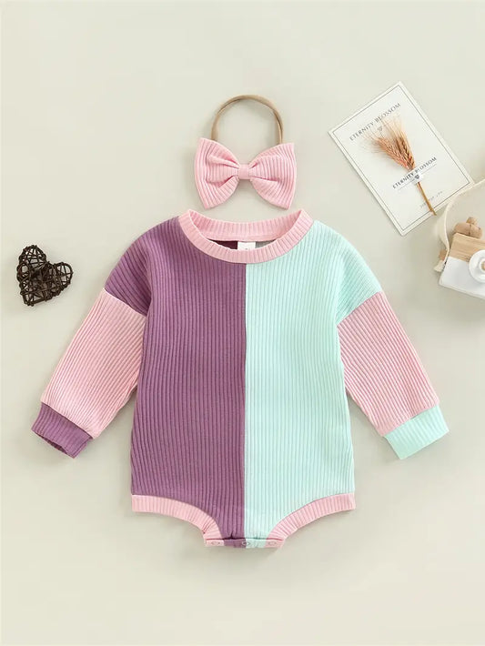 Pastel Block Coloured Romper with Bow