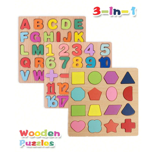 Alphabet, Number & Shape Puzzles 3in1