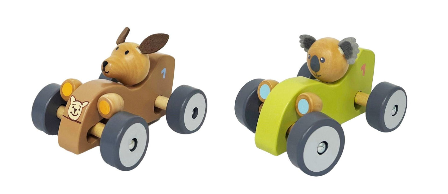 Wooden Koala and Kangaroo Wheelie Car